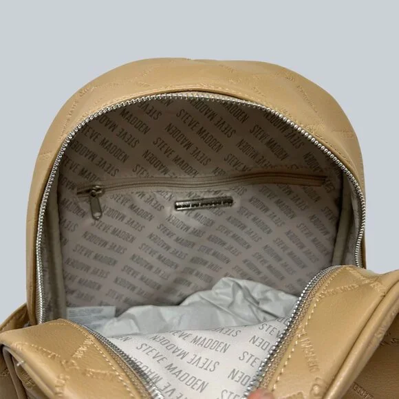 Steve Madden Tan Quilted Mini Backpack With Card Holder  display picture 2